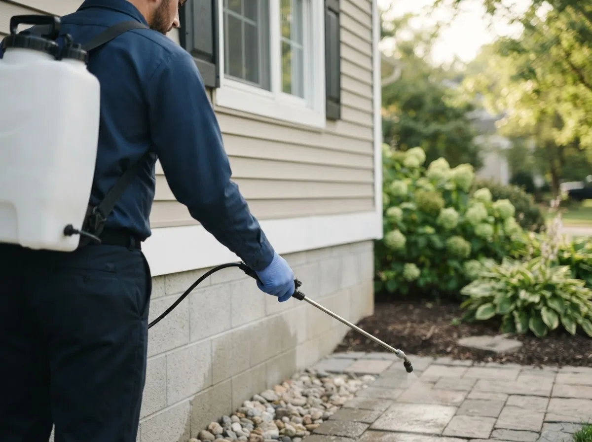 Pest control technician inspecting a home in Leisenring, PA
